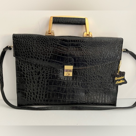 Vintage Genuine Reptile Embossed Patent Leather Small Briefcase/Shoulder Bag - Picture 2 of 16